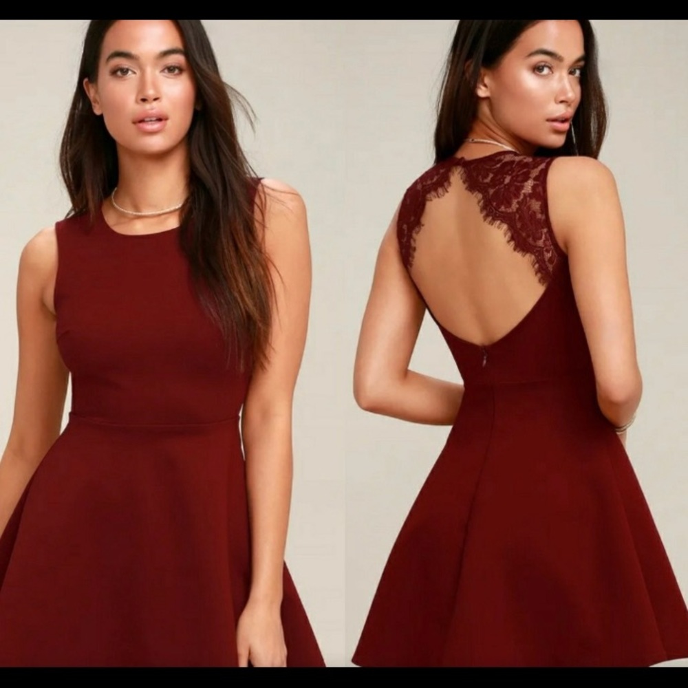 Nwt Lulu's Need You Close Lace Backless Dress Wine - image 1